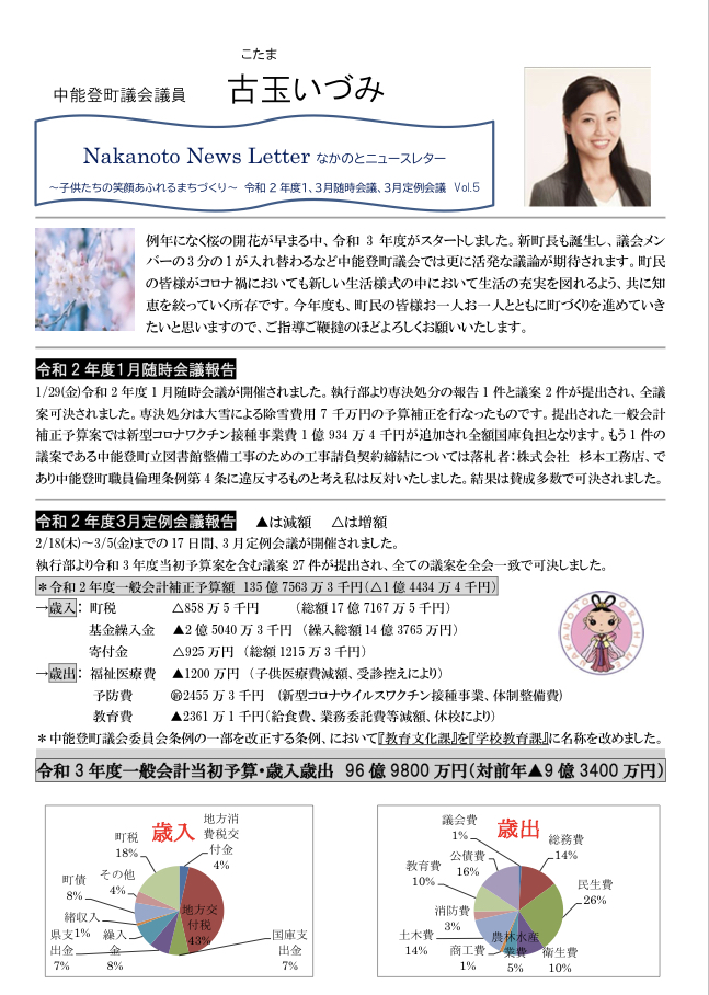 Nakanoto News Letter なかのとニュースレターVol.5子供達の笑顔あふれるまちづくり〜令和2年度1,3月随時会議、3月定例会議〜